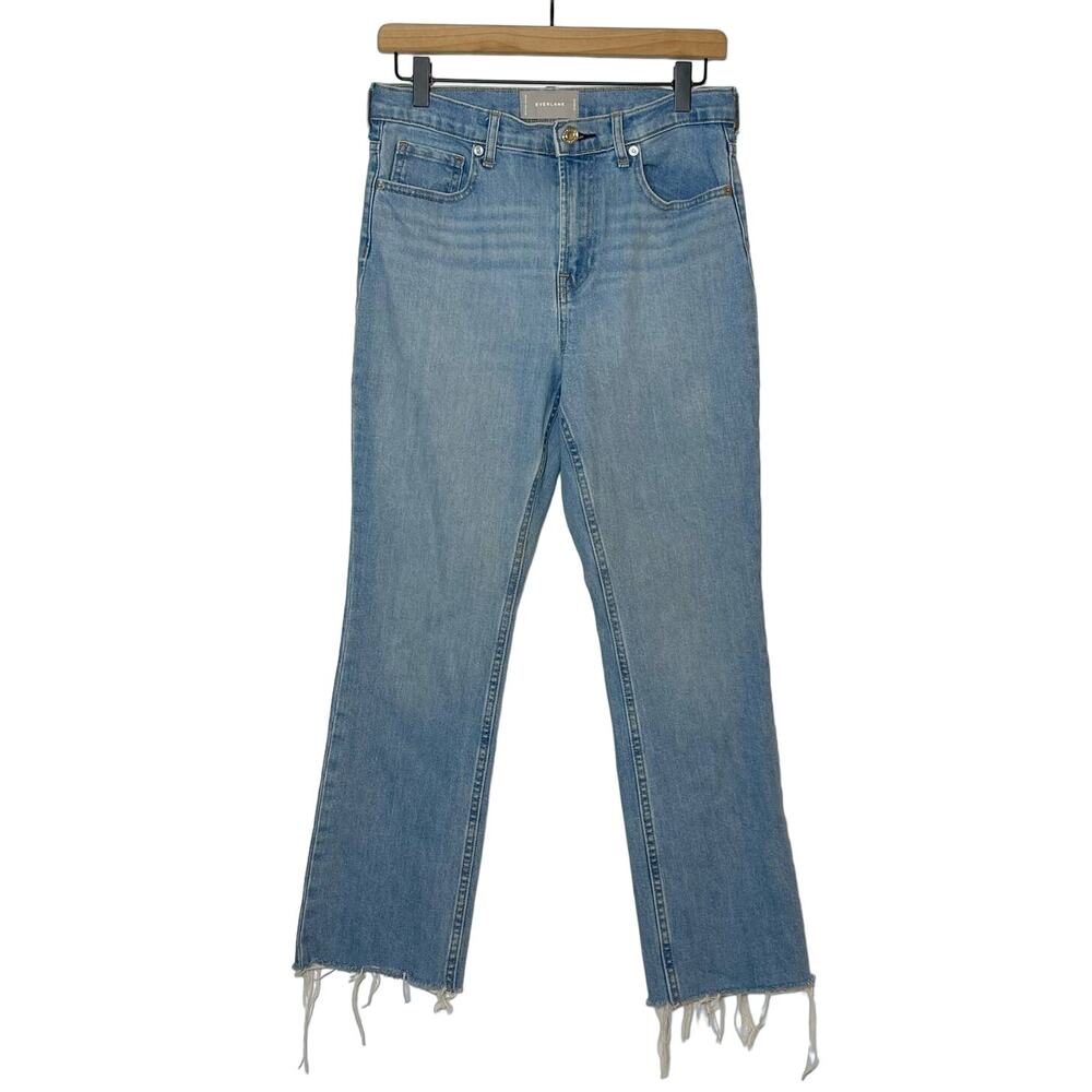 Everlane Straight Leg Jeans Womens 29 Blue Denim Mid‎ Rise Frayed Hem Cropped